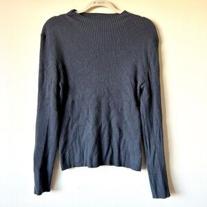 H&M Large Black Ribbed Knit Sweater fall winter crewneck blouse very stretchy